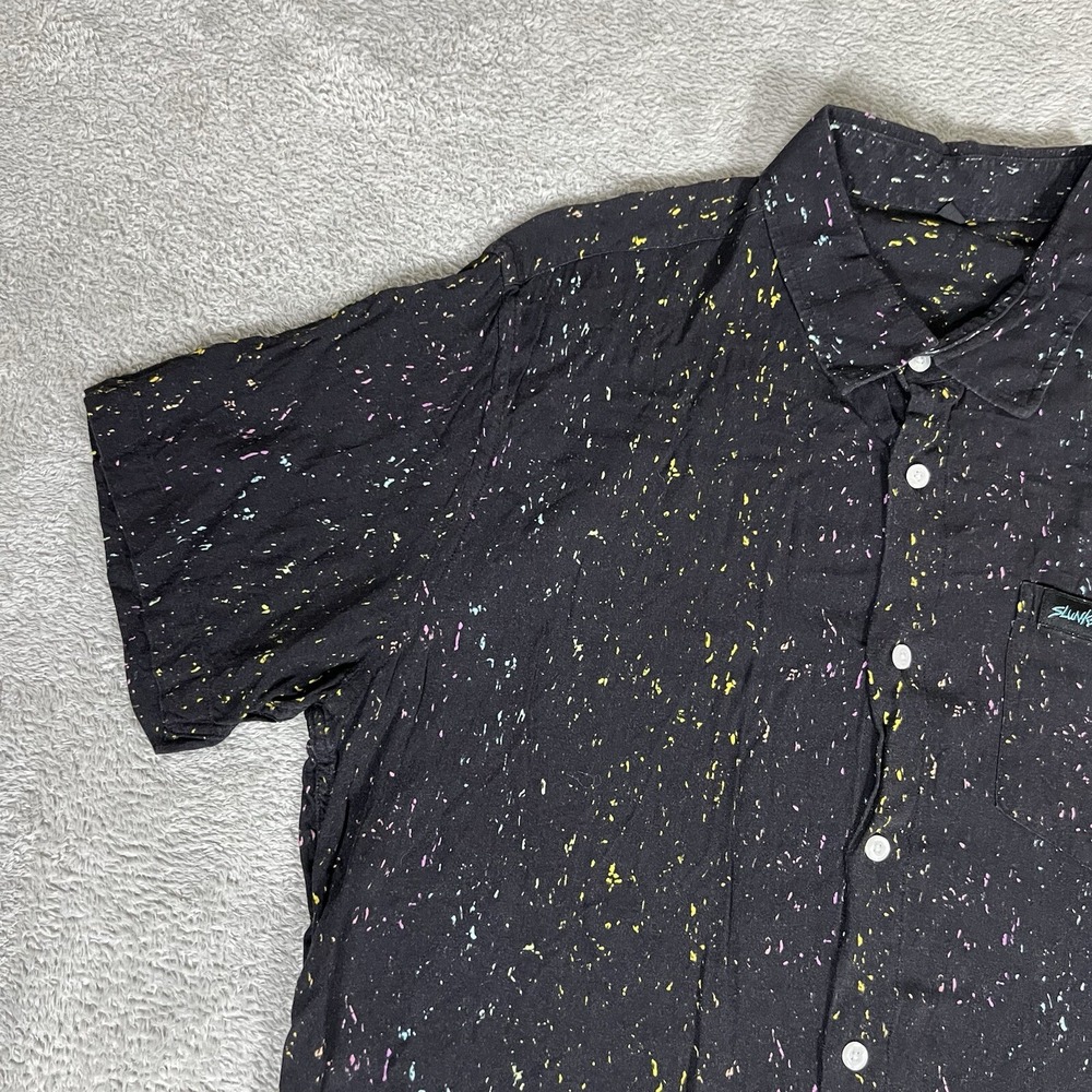 Slunks Shirt Mens Extra Large Beach Casual Short Sleeve Button Up Rayon Black - Picture 5 of 11